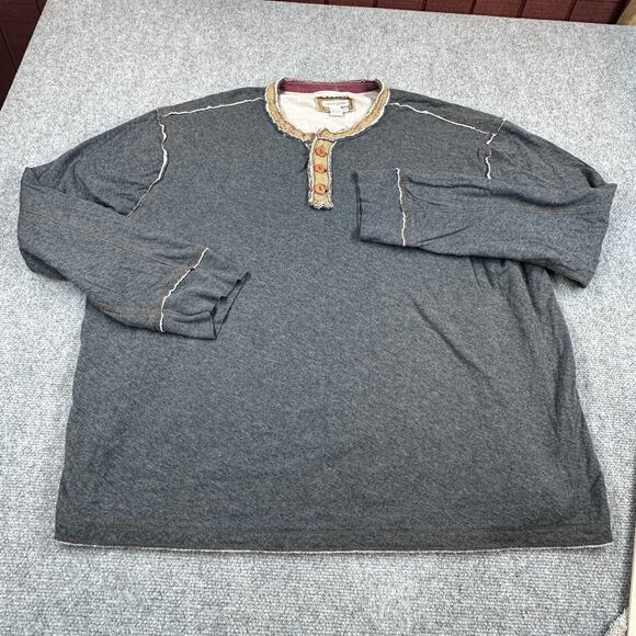 Carbon 2 Cobalt Mens XXL Long Sleeve Kinetic Henley Shirt Cotton Distressed Grey - Picture 2 of 7